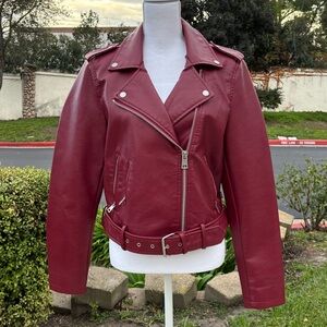 Levi’s Faux Leather Red Moto Jacket NWOT Size Medium.